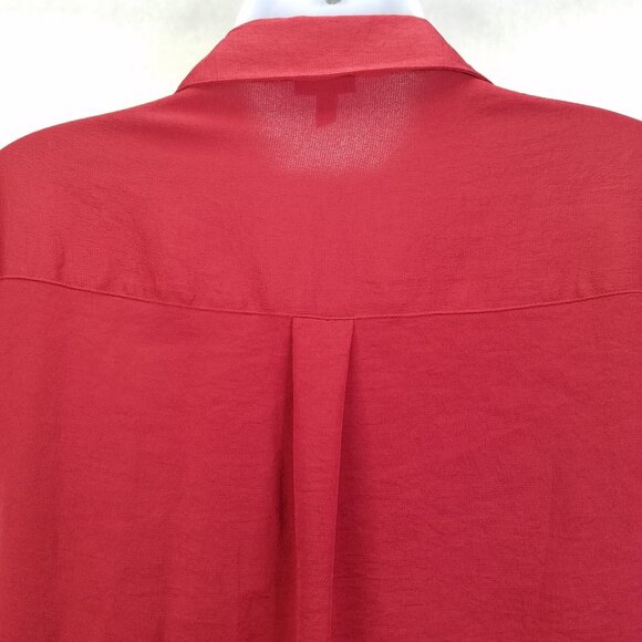 Express Portofino Button Up Camp Shirt Women's M Sleeve Slim Fit Red Pockets - Picture 7 of 12